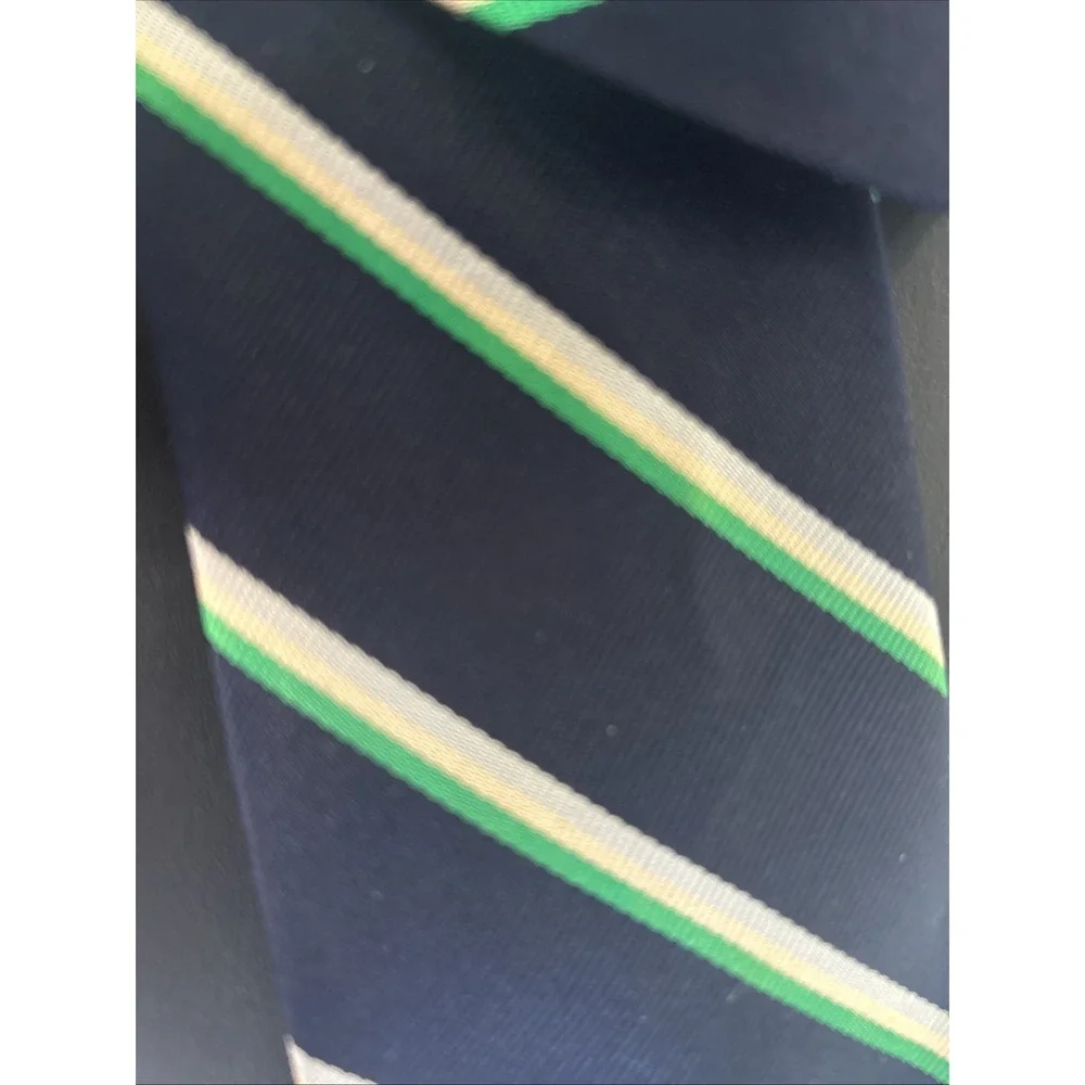 vintage Bill Blass Lyttons Chicago Silk Regimental Tie Navy Green FLAWED AS-IS